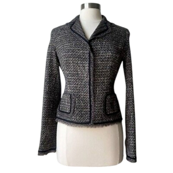 Bergdorf Goodman Grey Brown Silk Lined Wool Tweed High-end Blazer Size S - Picture 2 of 16